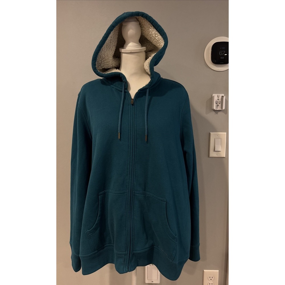 L.L.Bean Women's Sherpa-Lined Full Zip Hoodie Teal Heather Size 1X Plus